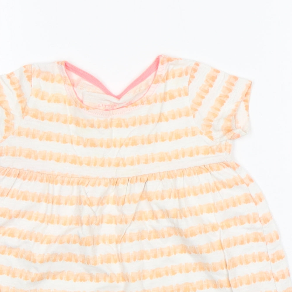 F&F Girls Orange Striped Cotton T-Shirt Dress  Size 12-18 Months  Round Neck