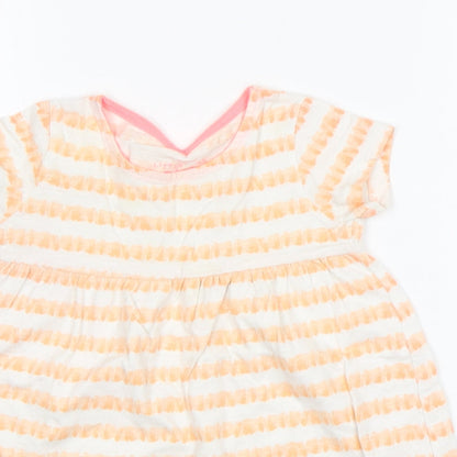 F&F Girls Orange Striped Cotton T-Shirt Dress  Size 12-18 Months  Round Neck