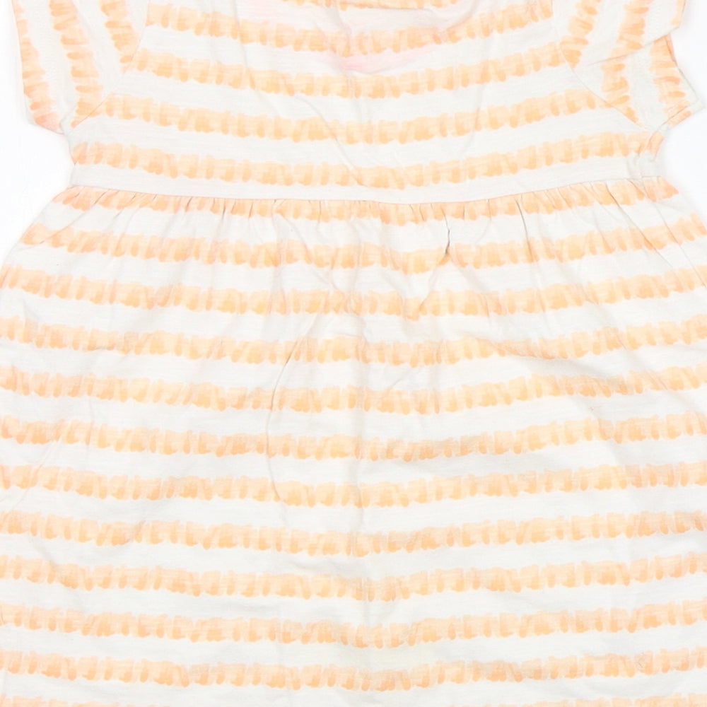 F&F Girls Orange Striped Cotton T-Shirt Dress  Size 12-18 Months  Round Neck