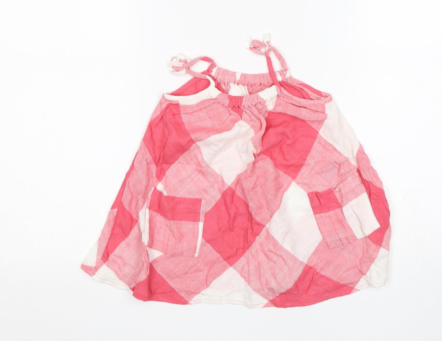 Matalan Girls Pink Check Viscose Tank Dress  Size 9-12 Months  Square Neck