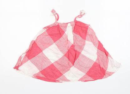 Matalan Girls Pink Check Viscose Tank Dress  Size 9-12 Months  Square Neck