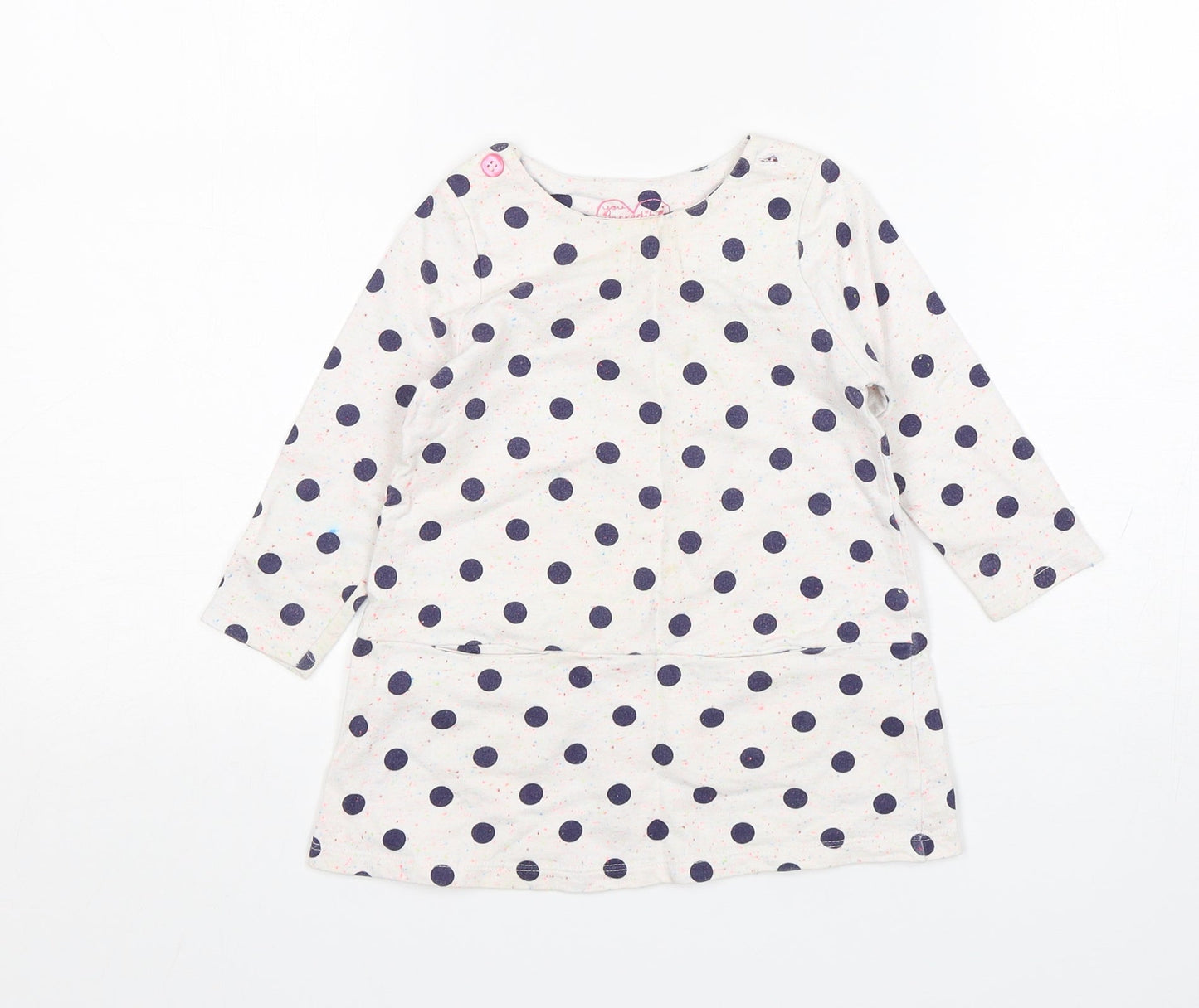 Mothercare Girls Multicoloured Polka Dot Cotton Jumper Dress  Size 9-12 Months  Round Neck