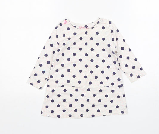 Mothercare Girls Multicoloured Polka Dot Cotton Jumper Dress  Size 9-12 Months  Round Neck