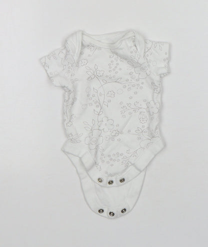F&F Girls White Floral Cotton Leotard One-Piece Size Newborn
