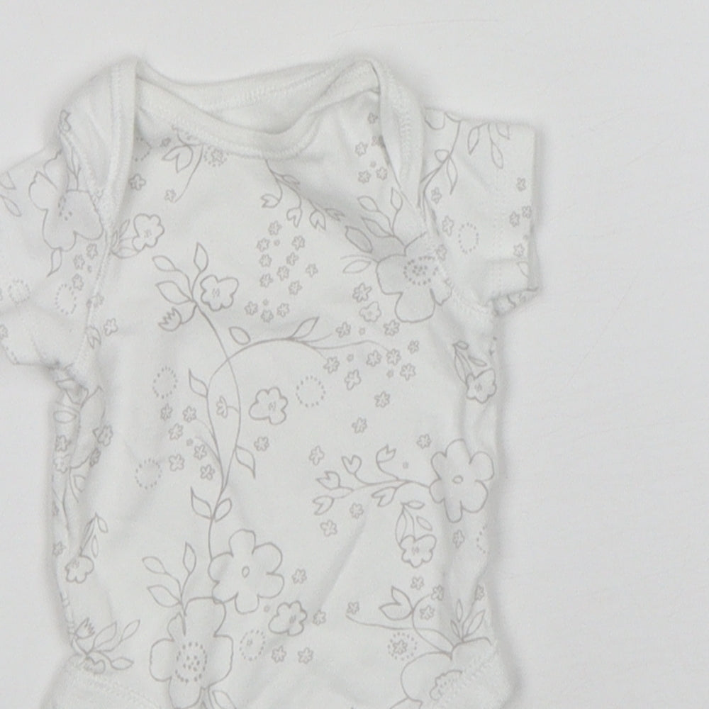 F&F Girls White Floral Cotton Leotard One-Piece Size Newborn