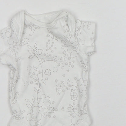 F&F Girls White Floral Cotton Leotard One-Piece Size Newborn