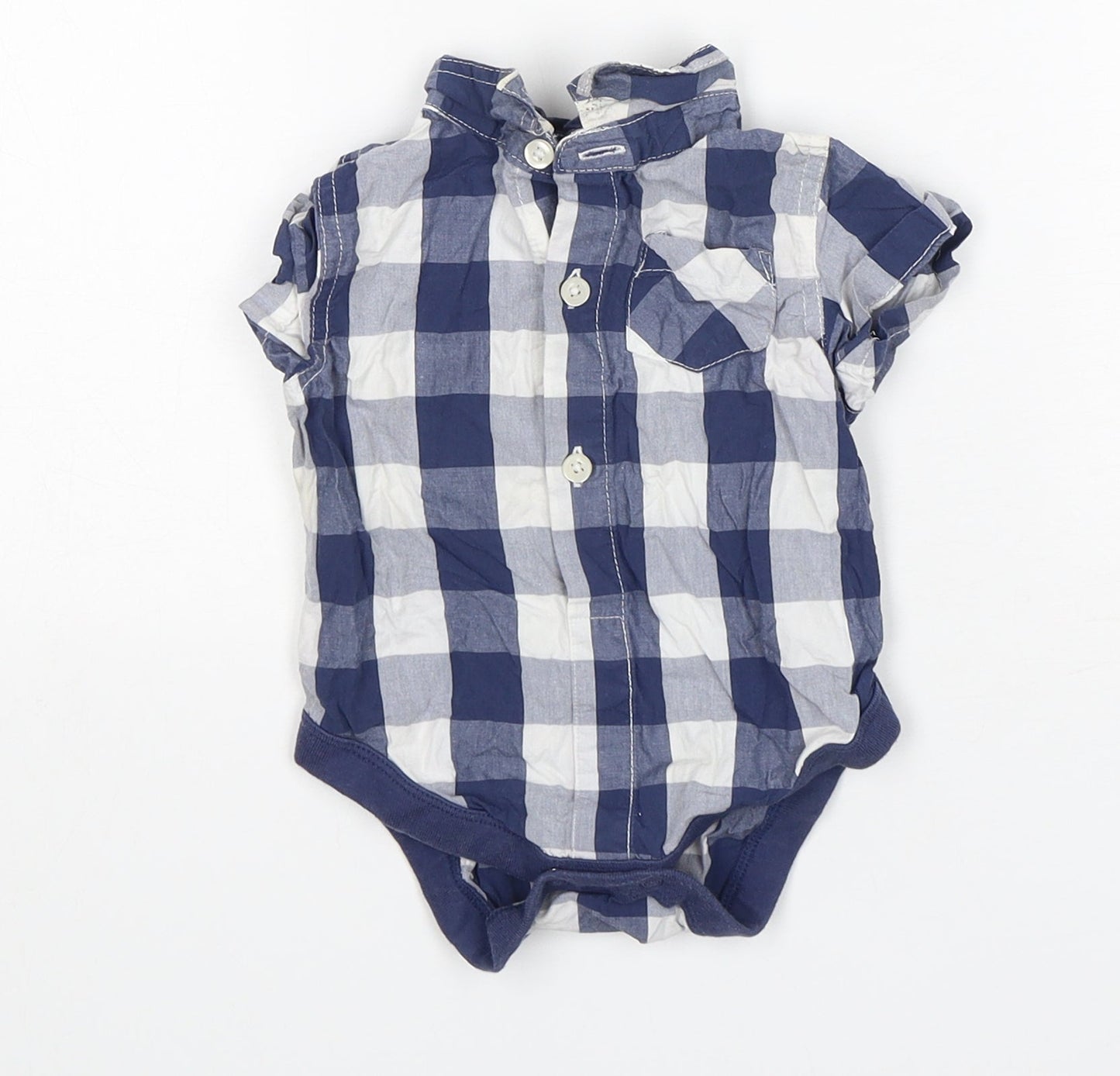 NEXT Baby Blue Check Cotton Leotard One-Piece Size 6-9 Months