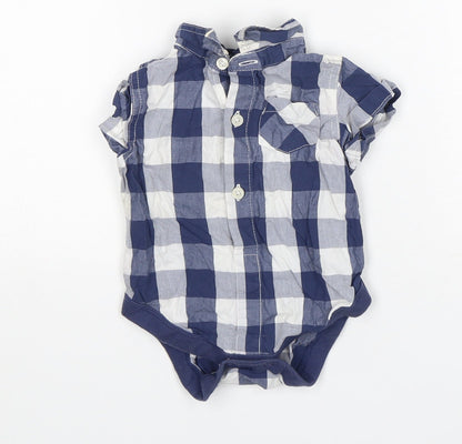 NEXT Baby Blue Check Cotton Leotard One-Piece Size 6-9 Months