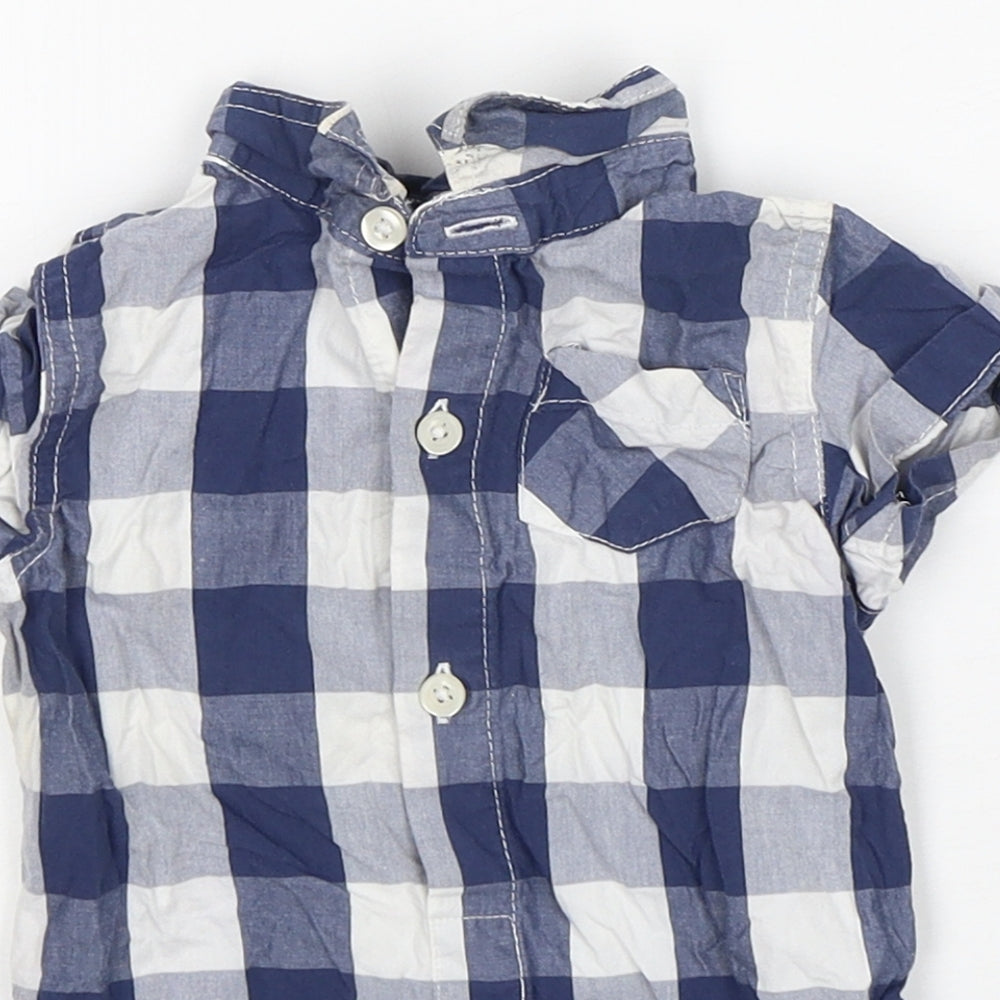 NEXT Baby Blue Check Cotton Leotard One-Piece Size 6-9 Months