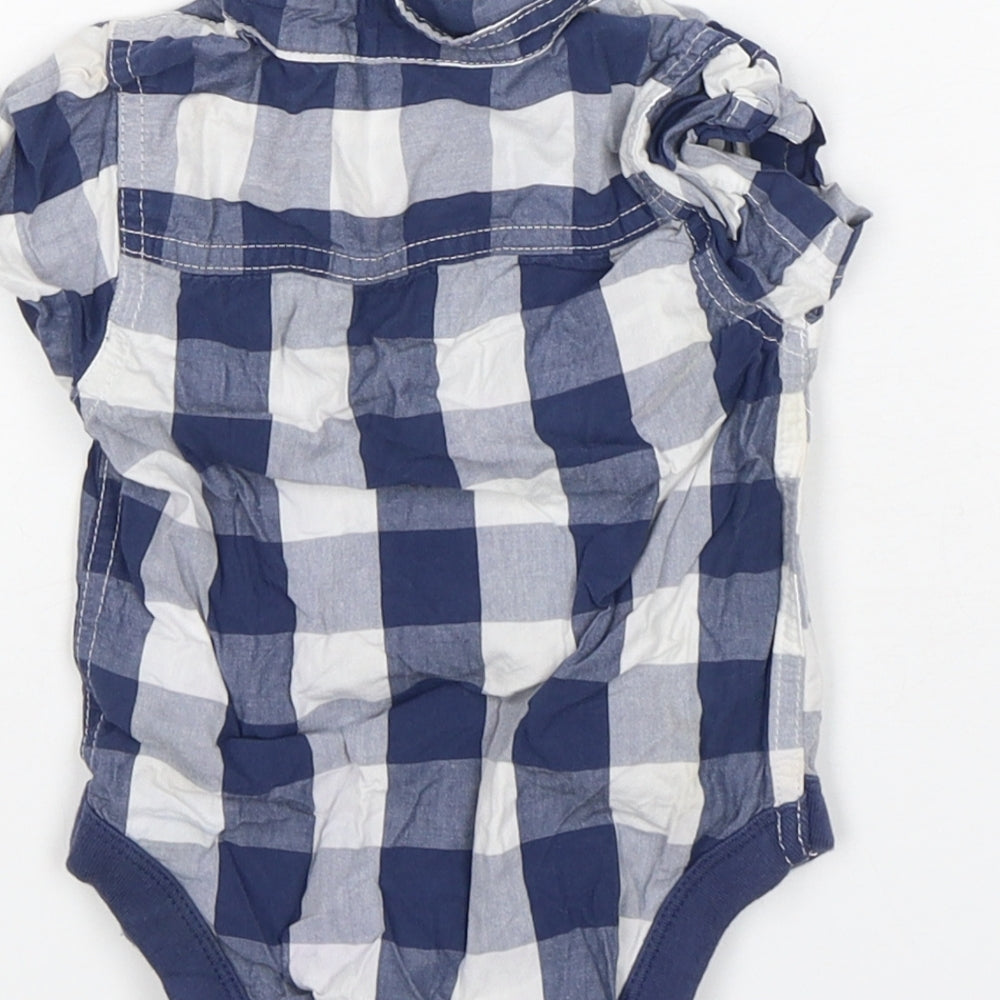 NEXT Baby Blue Check Cotton Leotard One-Piece Size 6-9 Months