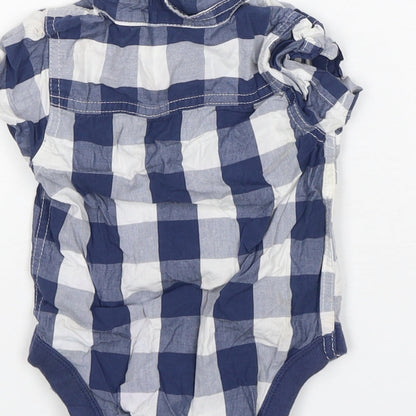 NEXT Baby Blue Check Cotton Leotard One-Piece Size 6-9 Months