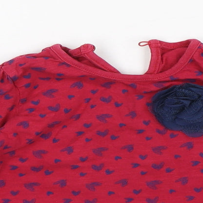 Matalan Girls Red Spotted Cotton Basic T-Shirt Size 9-12 Months Round Neck