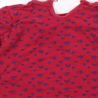 Matalan Girls Red Spotted Cotton Basic T-Shirt Size 9-12 Months Round Neck