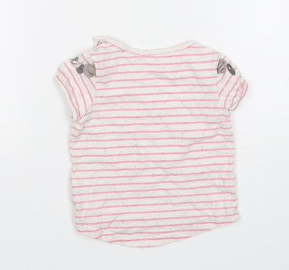 Mothercare Girls Multicoloured Striped Cotton Basic T-Shirt Size 6-9 Months Round Neck