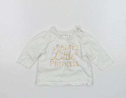 Nutmeg Girls White  Cotton Basic T-Shirt Size Newborn Round Neck  - Daddys Little Princess