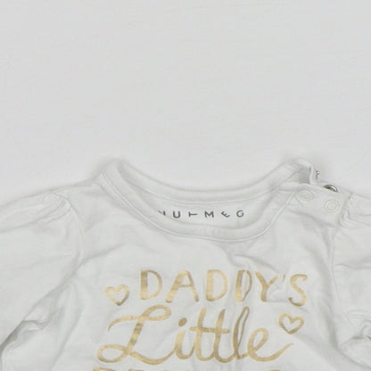 Nutmeg Girls White  Cotton Basic T-Shirt Size Newborn Round Neck  - Daddys Little Princess