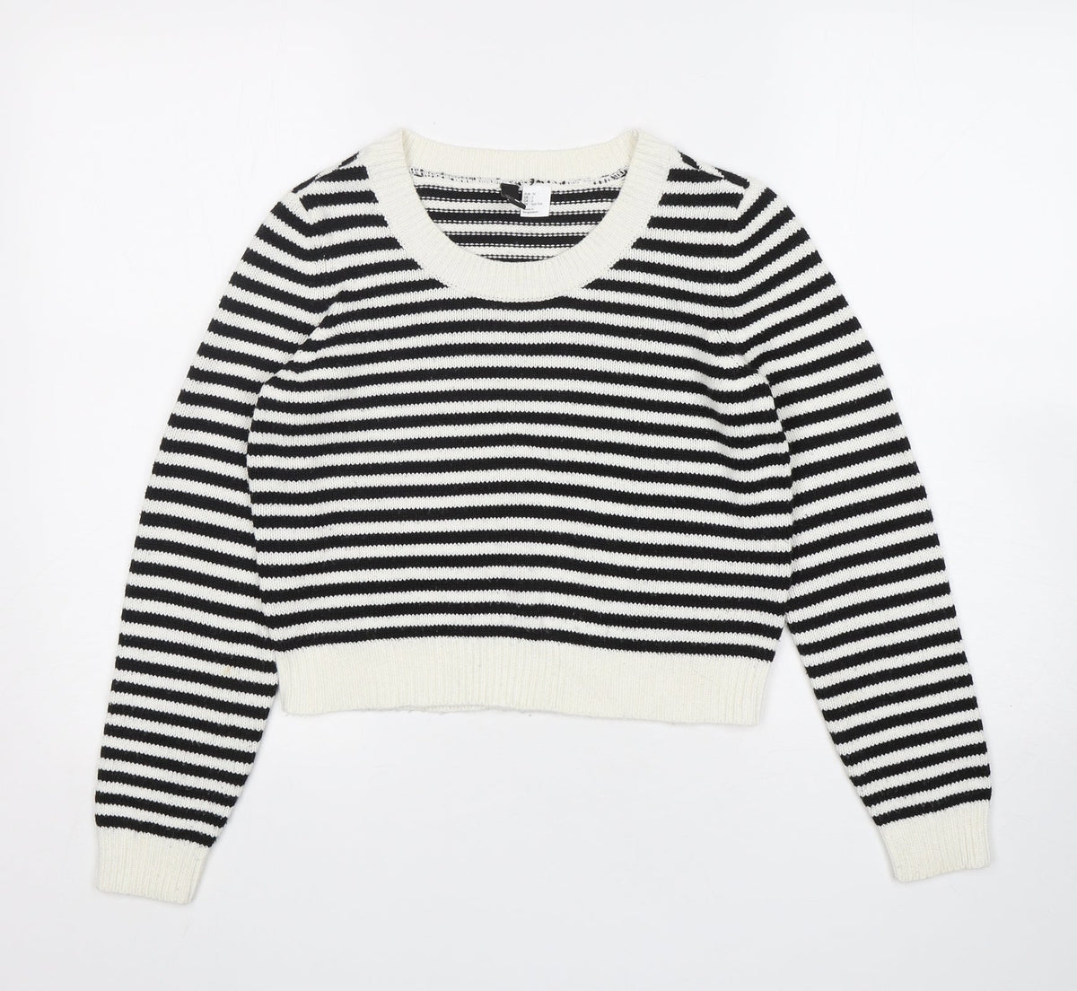 H&M Womens Multicoloured Round Neck Striped Acrylic Pullover Jumper Size 6