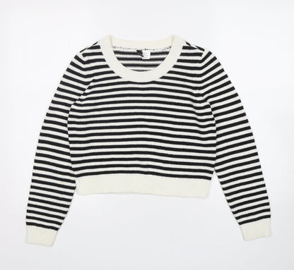 H&M Womens Multicoloured Round Neck Striped Acrylic Pullover Jumper Size 6