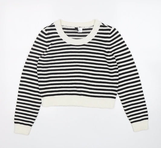 H&M Womens Multicoloured Round Neck Striped Acrylic Pullover Jumper Size 6