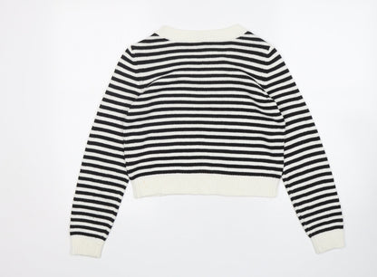 H&M Womens Multicoloured Round Neck Striped Acrylic Pullover Jumper Size 6