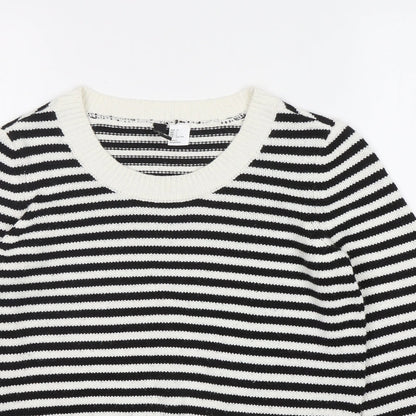 H&M Womens Multicoloured Round Neck Striped Acrylic Pullover Jumper Size 6