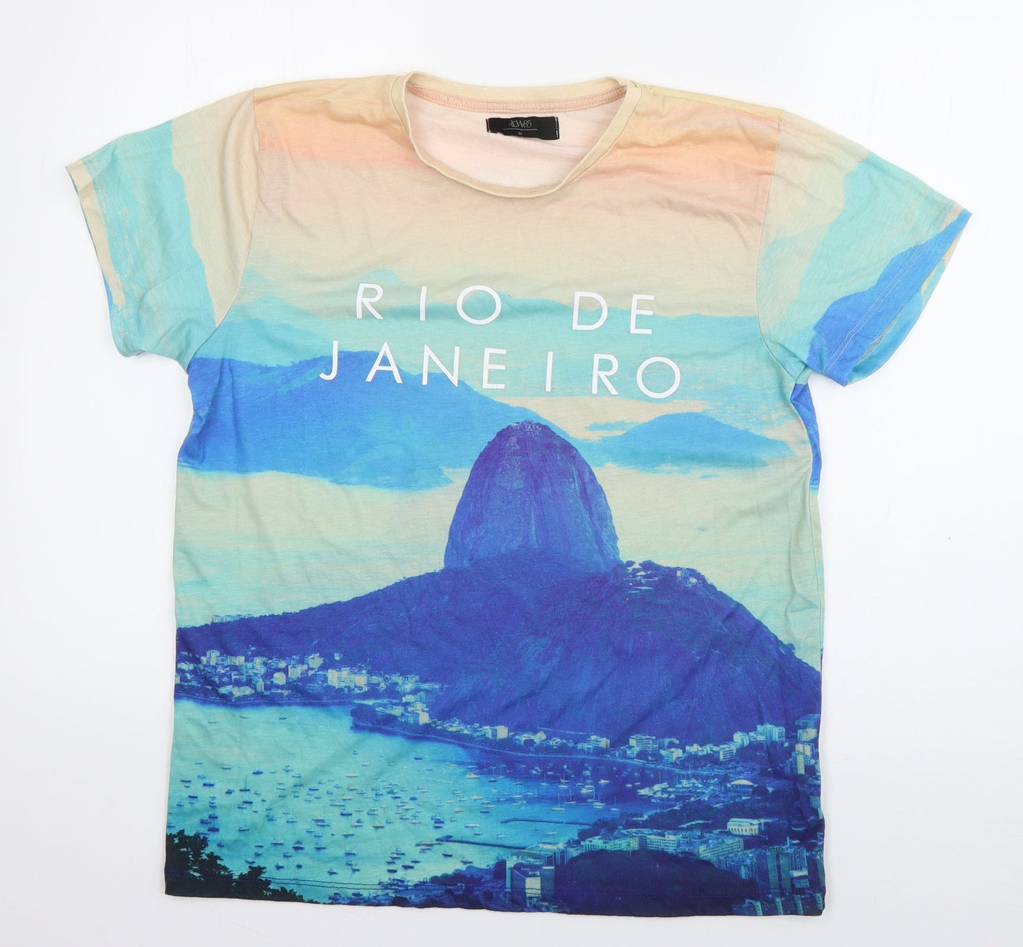 Matalan Mens Multicoloured Geometric Polyester  T-Shirt Size M Round Neck  - Rio De Janeiro