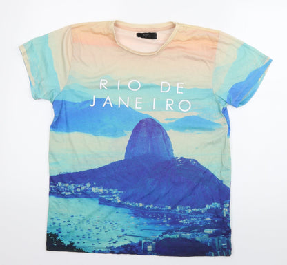 Matalan Mens Multicoloured Geometric Polyester  T-Shirt Size M Round Neck  - Rio De Janeiro