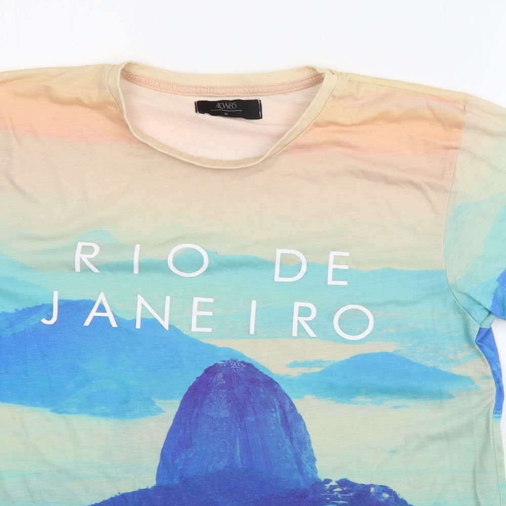 Matalan Mens Multicoloured Geometric Polyester  T-Shirt Size M Round Neck  - Rio De Janeiro