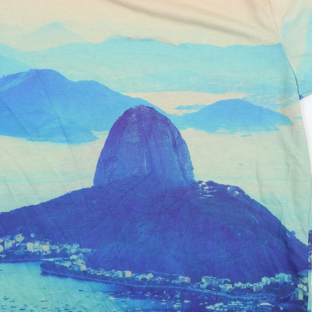 Matalan Mens Multicoloured Geometric Polyester  T-Shirt Size M Round Neck  - Rio De Janeiro