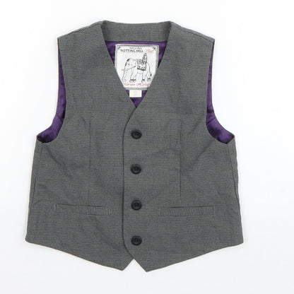 Front view of Monsoon boys’ grey houndstooth jacket waistcoat, size 4-5, years button