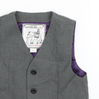 Close-up detail of Monsoon boys’ grey houndstooth jacket waistcoat, size 4-5, years button