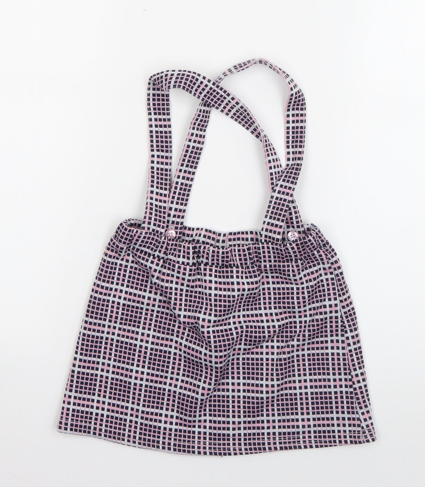 so cute Girls Pink Check Polyester Pinafore/Dungaree Dress  Size 2-3 Years  Square Neck Pullover