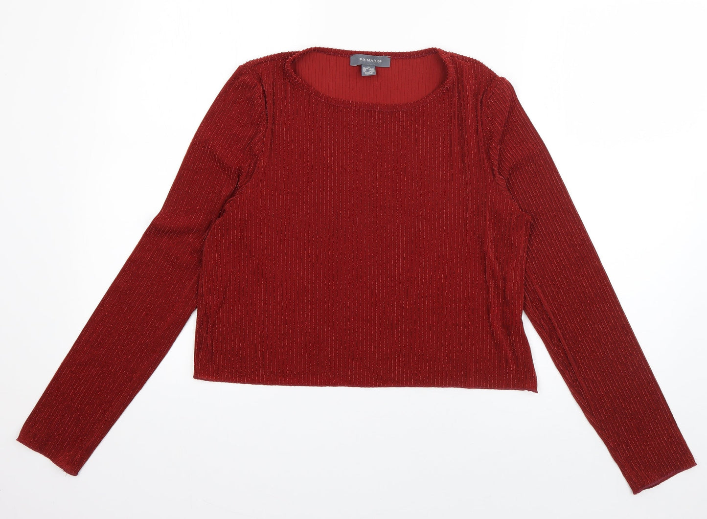 Primark Womens Red Striped Polyester Basic T-Shirt Size 12 Boat Neck