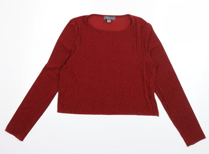 Primark Womens Red Striped Polyester Basic T-Shirt Size 12 Boat Neck