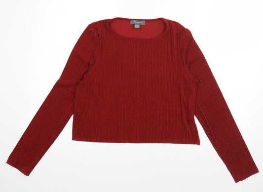 Primark Womens Red Striped Polyester Basic T-Shirt Size 12 Boat Neck