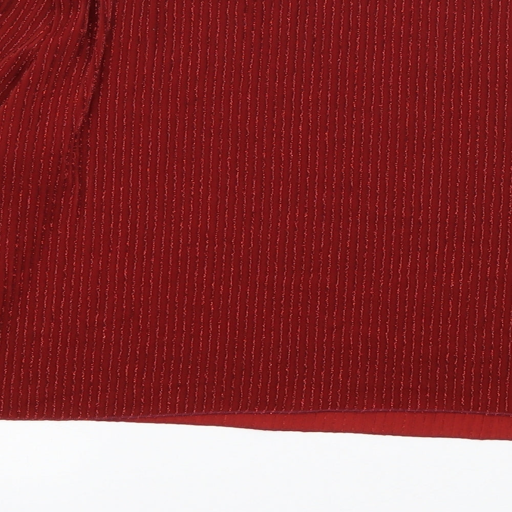 Primark Womens Red Striped Polyester Basic T-Shirt Size 12 Boat Neck