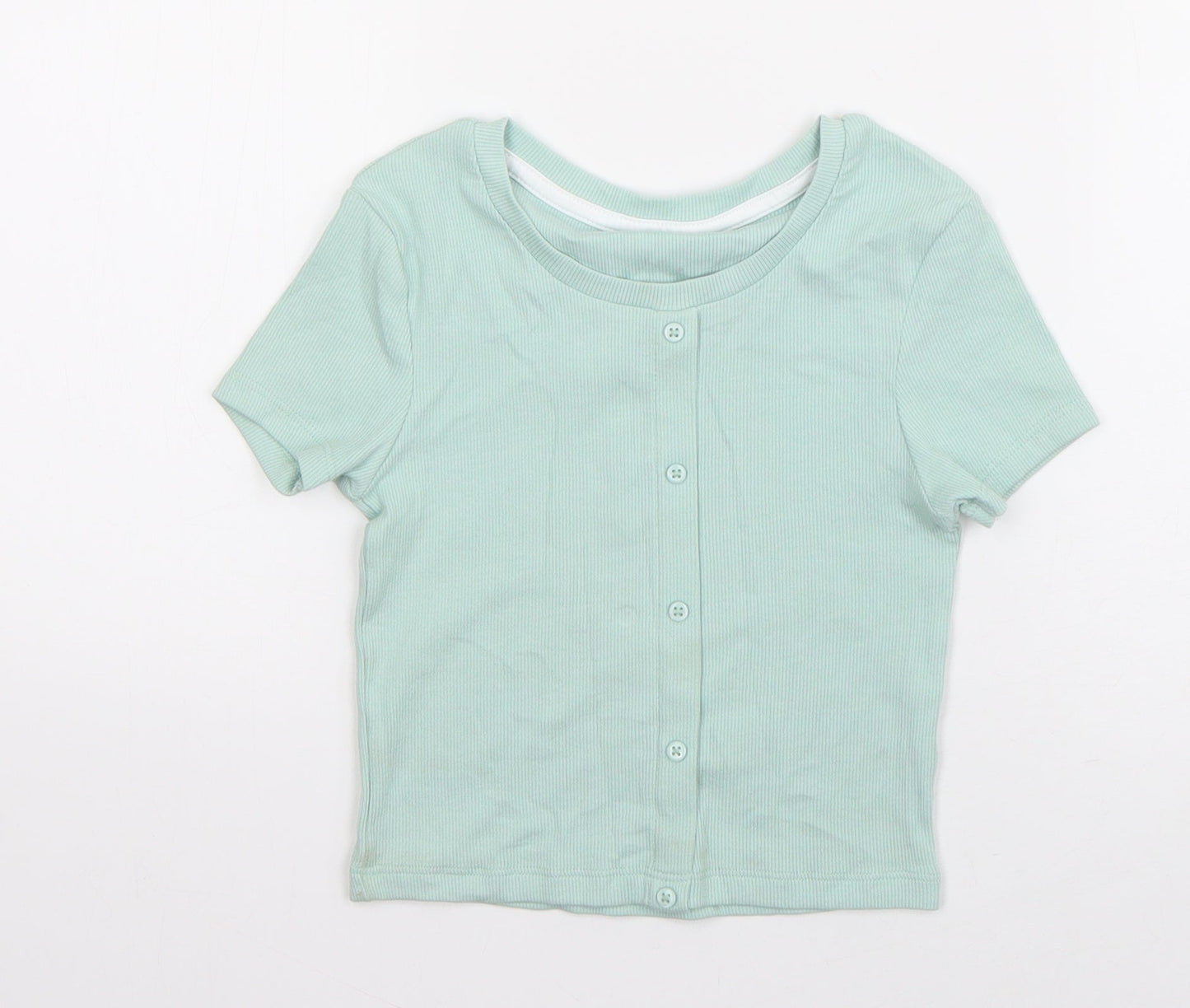 George Girls Green  Cotton Basic T-Shirt Size 6-7 Years Round Neck Pullover