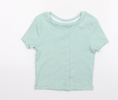 George Girls Green  Cotton Basic T-Shirt Size 6-7 Years Round Neck Pullover