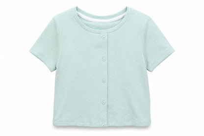 Front view of George girls’ green cotton basic t-shirt, size 6-7, years round neck pullover