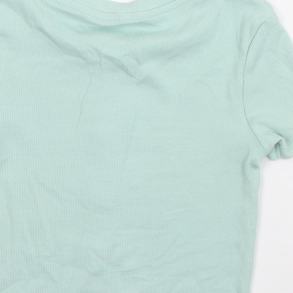 George Girls Green  Cotton Basic T-Shirt Size 6-7 Years Round Neck Pullover