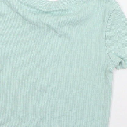 George Girls Green  Cotton Basic T-Shirt Size 6-7 Years Round Neck Pullover