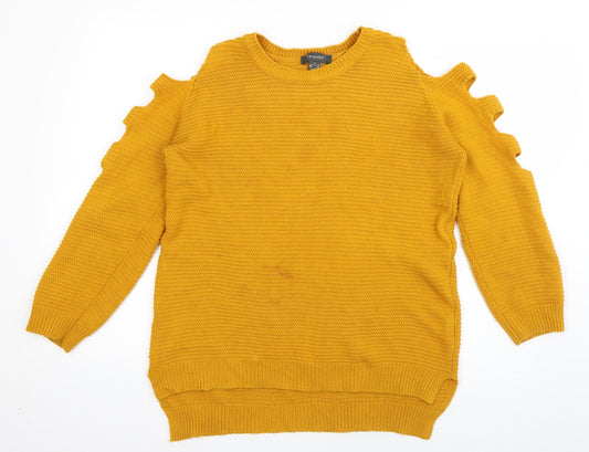 Primark Womens Orange Crew Neck  Acrylic Pullover Jumper Size 6   - Cut out sleeves