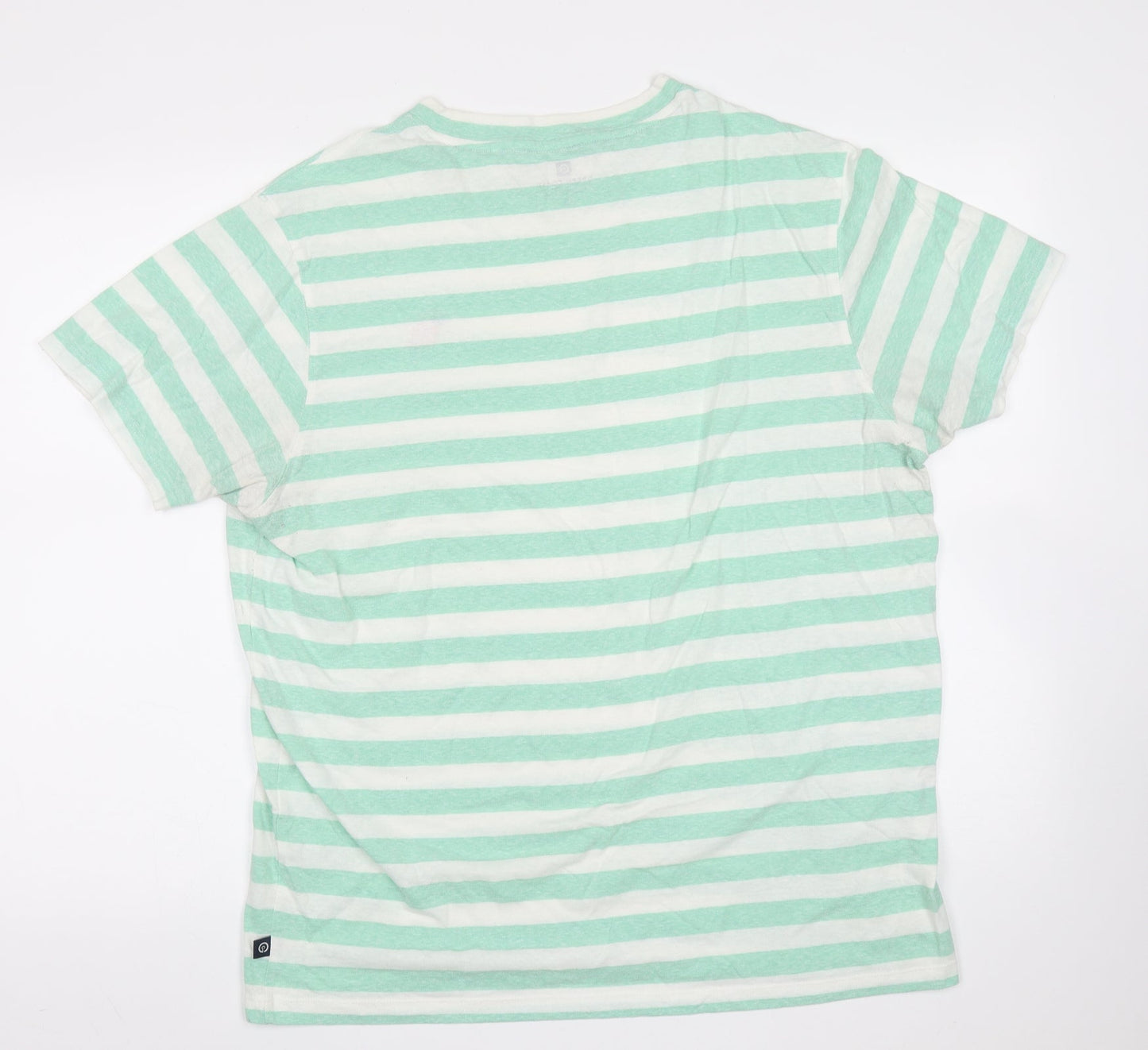 Green Coast Mens Green Striped Cotton Blend  T-Shirt  Round Neck