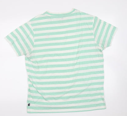 Green Coast Mens Green Striped Cotton Blend  T-Shirt  Round Neck