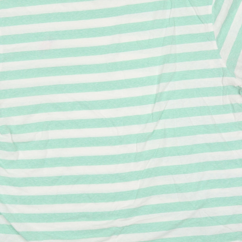 Green Coast Mens Green Striped Cotton Blend  T-Shirt  Round Neck