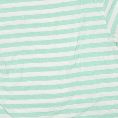 Green Coast Mens Green Striped Cotton Blend  T-Shirt  Round Neck