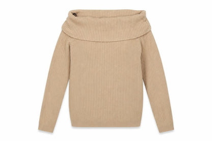 Front view of Divided by H&M women’s beige roll neck striped viscose jumper, size L