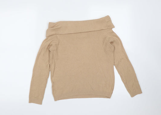 Divided by H&M Womens Beige Roll Neck Striped Viscose Pullover Jumper Size L