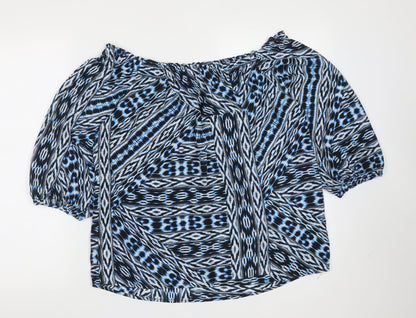 F&F Womens Blue Geometric Polyester Basic Blouse Size 12 Round Neck