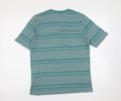 Atlantic Bay Mens Green Striped Cotton  T-Shirt Size S Round Neck